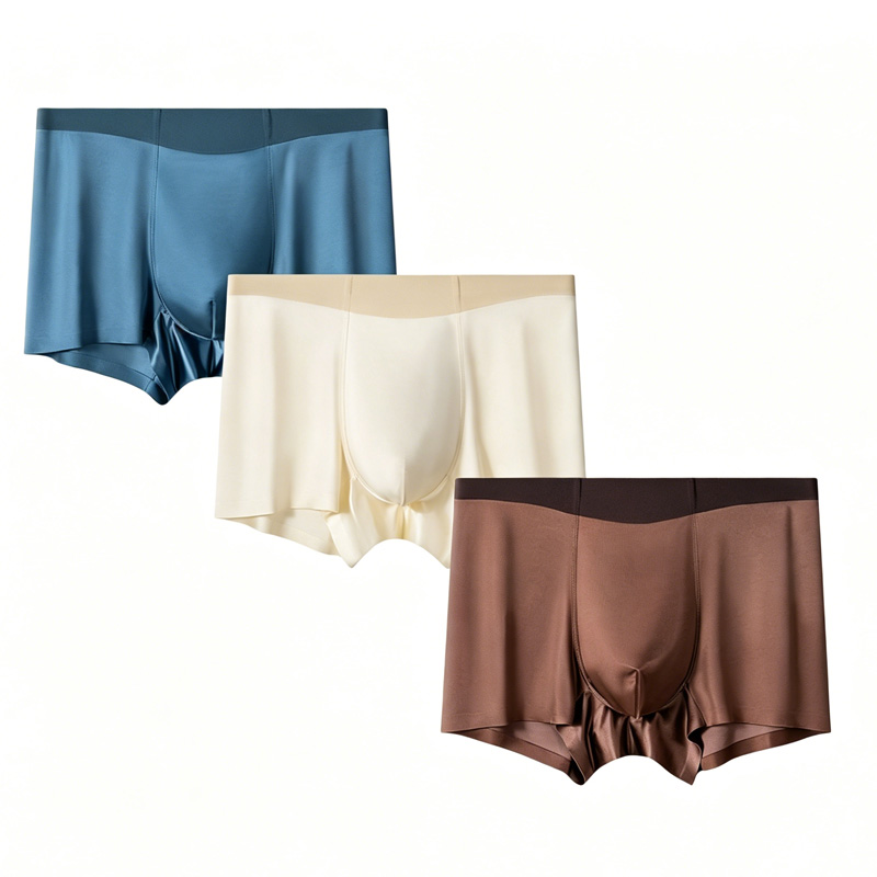 3pcs Satin Silk Boxer Briefs Mid Waist Underpants,Men's Light Luxury Satin Ice Silk Fashion Breathable Boxer Briefs, Silky Sexy Mens Underwear photo 1