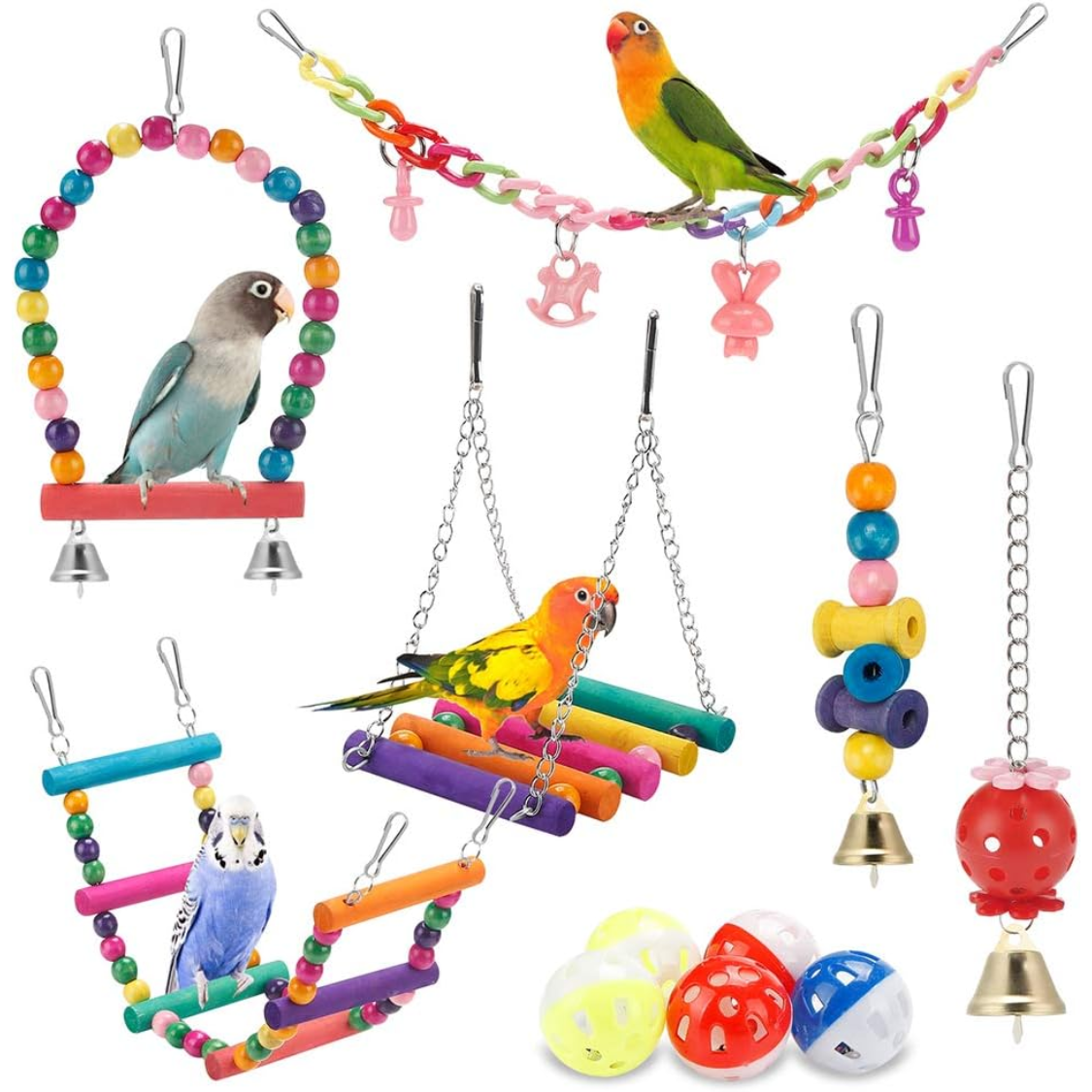 Bird Parakeet Toys Swing Hanging Standing Chewing Hammock Climbing Ladder Bird Cage Colorful Toys Suitable For Budgerigar photo 1