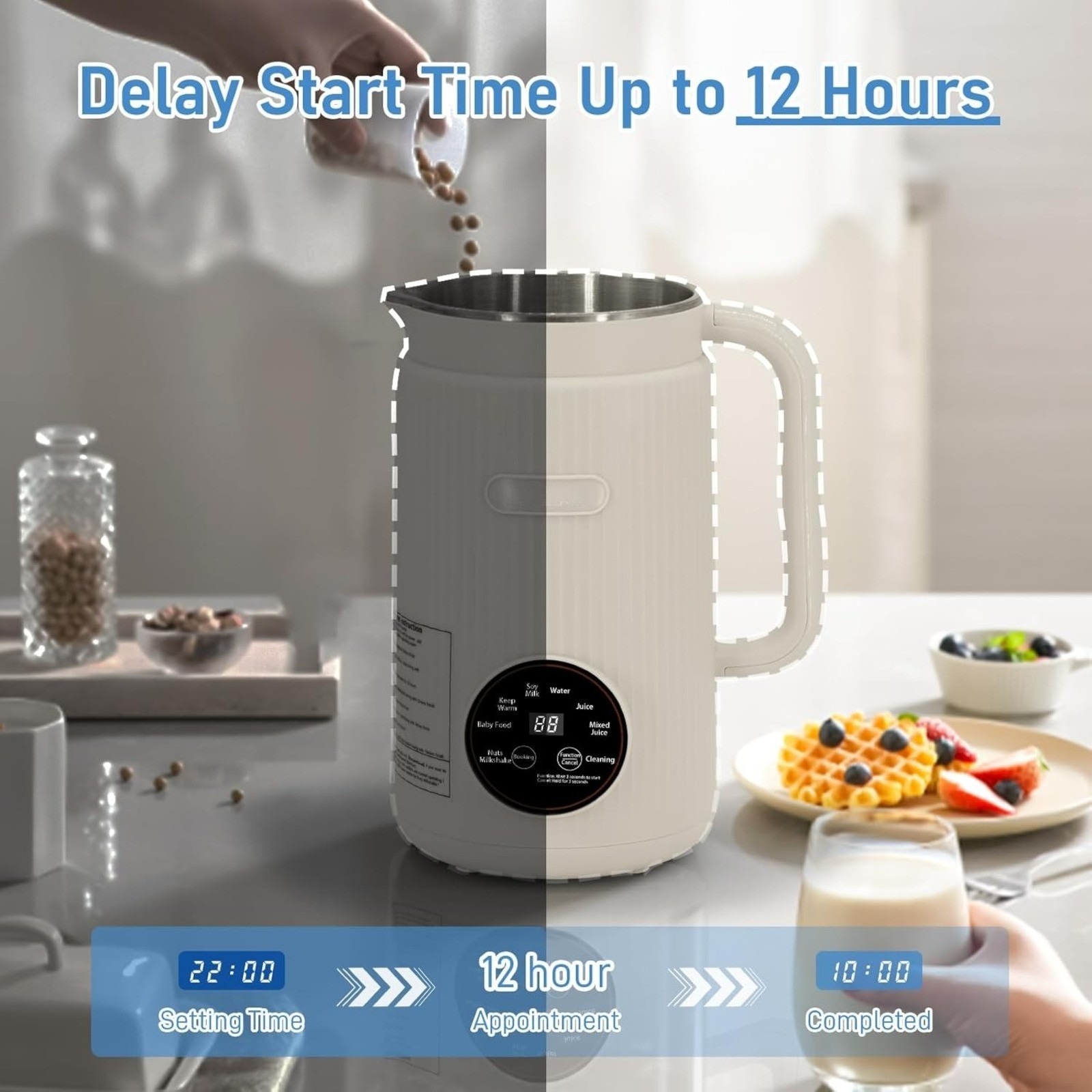 1.2L Nut Milk Maker 8-in-1 Automatic Almond Soy Oat Milk Machine Self Cleaning photo 2