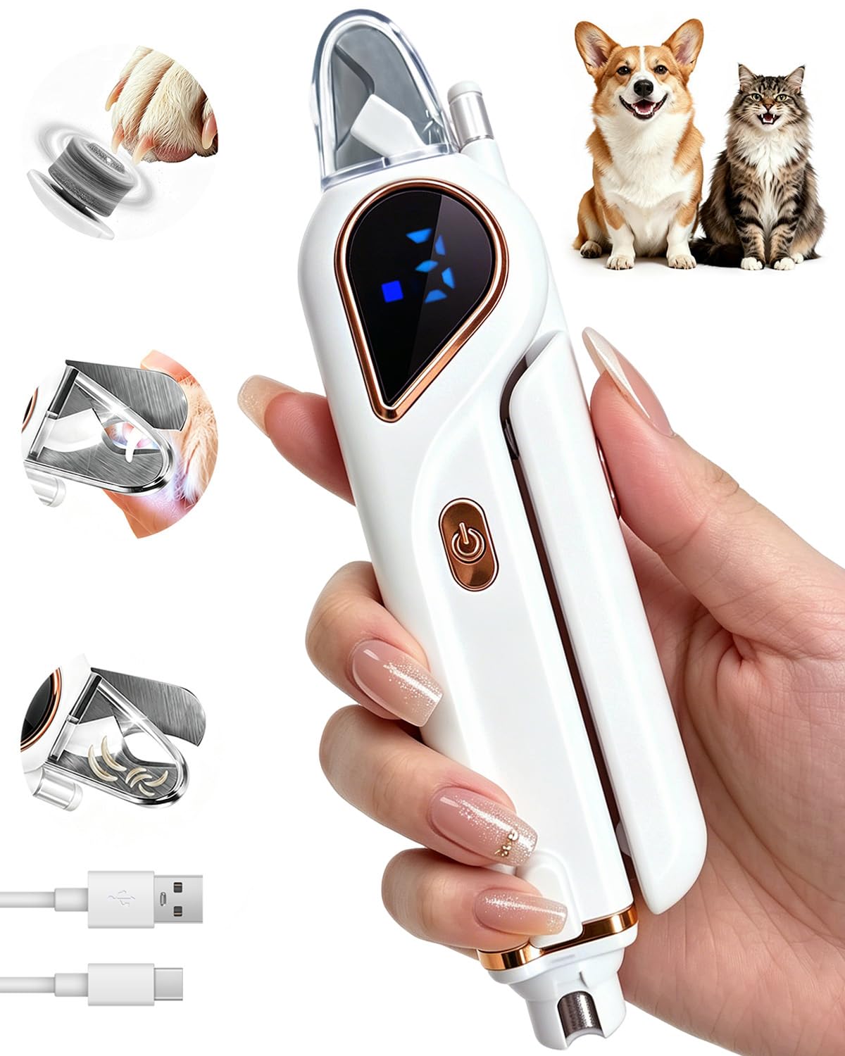 2-in-1 Dog Nail Clippers & Cat Grinder With Dual LED Lights 3 Speeds Grinder, Quick Sensor, Safety Guard, Safety Lock, Type-C, Low Decibel Grinder For Small Medium Large Dogs & Cats photo 1