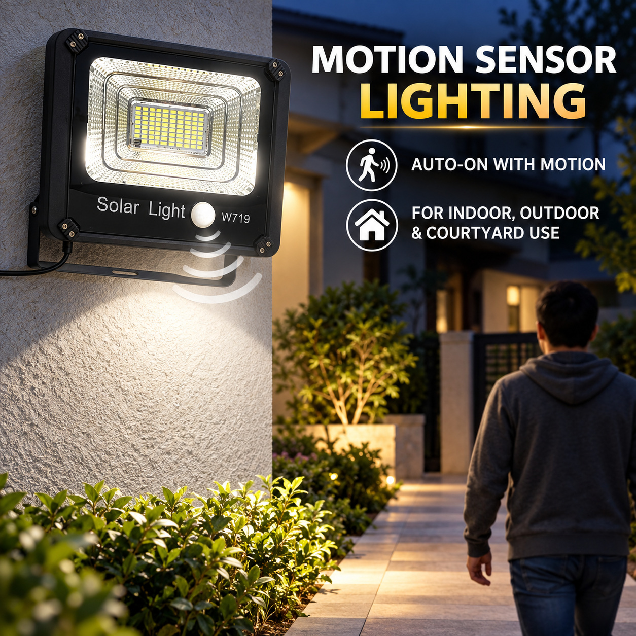 Solar Powered Motion Sensor LED Work Light 80W 5000mAh For W719 Remote Control Street Battery photo 5