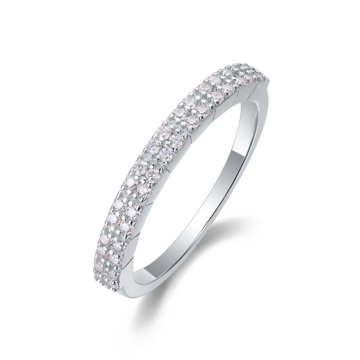S925 Silver 2.1g Platinum Plated Moissanite Ring, 2.6mm 36pcs D VVS1 Half Eternity Band, GRA Certified US 5-9 photo 1