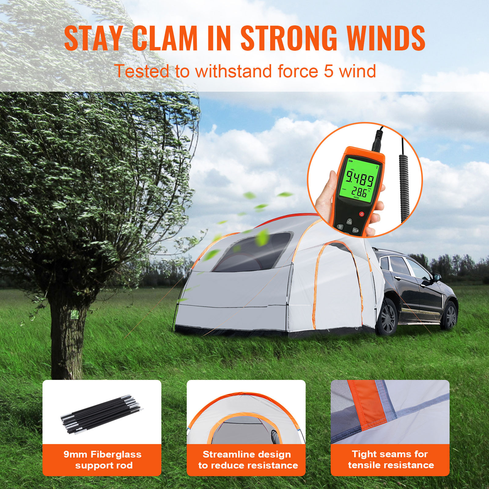 8'x8' SUV Camping Tent, Double Layer PU2000mm Waterproof Rear Tailgate Tent, 6-8 Person Large Capacity Van Hatch Tent With Rain Layer & Carry Bag, Universal Fit For SUV, Minivan, Truck, Jeep Wrangler photo 5