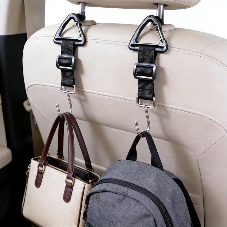 Car Purse Hook Double Hooks 2 Pack Stainless Steel Bag Hanger Holder For Car Headrest Glovebox Hanging Handbag Grocery Bags Backpack Coats Hats Front Seat Back Storage Hook Strap photo 3