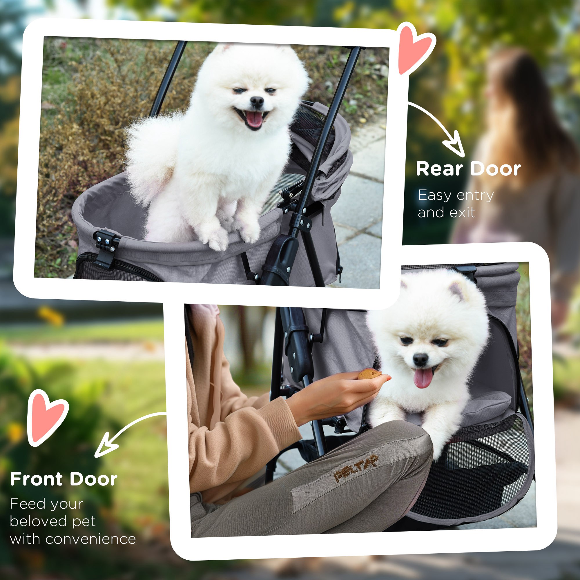 PawHut Dog Pram Dog Stroller Foldable Pet Pushchair With 4 Wheels, Safety Leashes, Cup Holder For Small Dogs, Grey photo 5