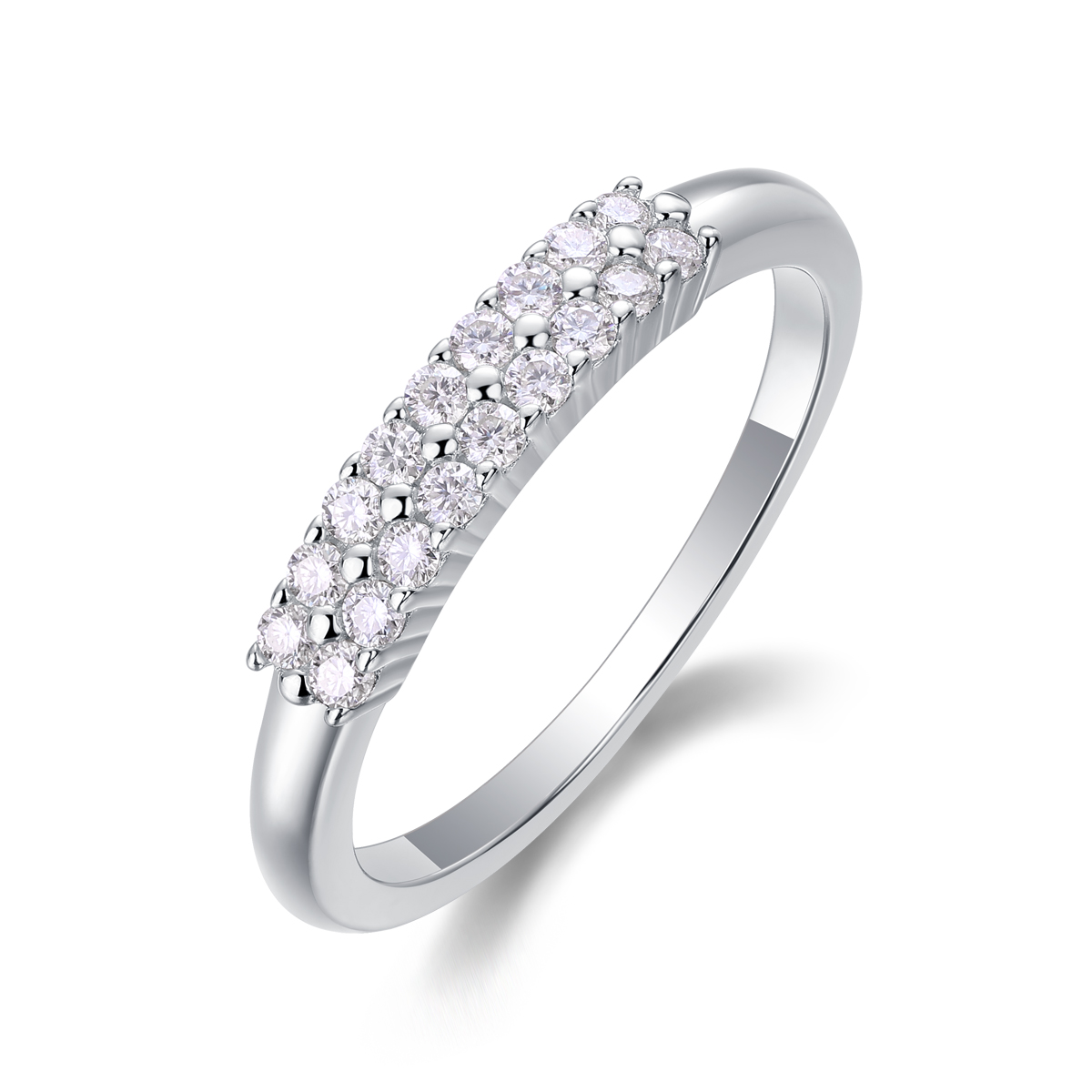 S925 Silver 2.1g Platinum Plated Moissanite Ring, 3.0mm 18pcs D VVS1 Double Row Band, GRA Certified US 5-9 photo 2