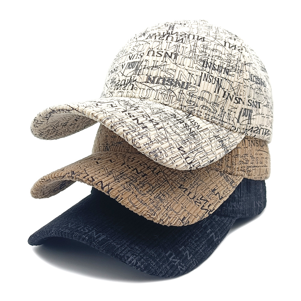 Spring And Autumn British Style Retro Full-Print Lettered Baseball Cap, Corduroy Multi-Purpose Casual Hat For Street Wear, Fashionable And Comfortable Leisure Hat photo 3
