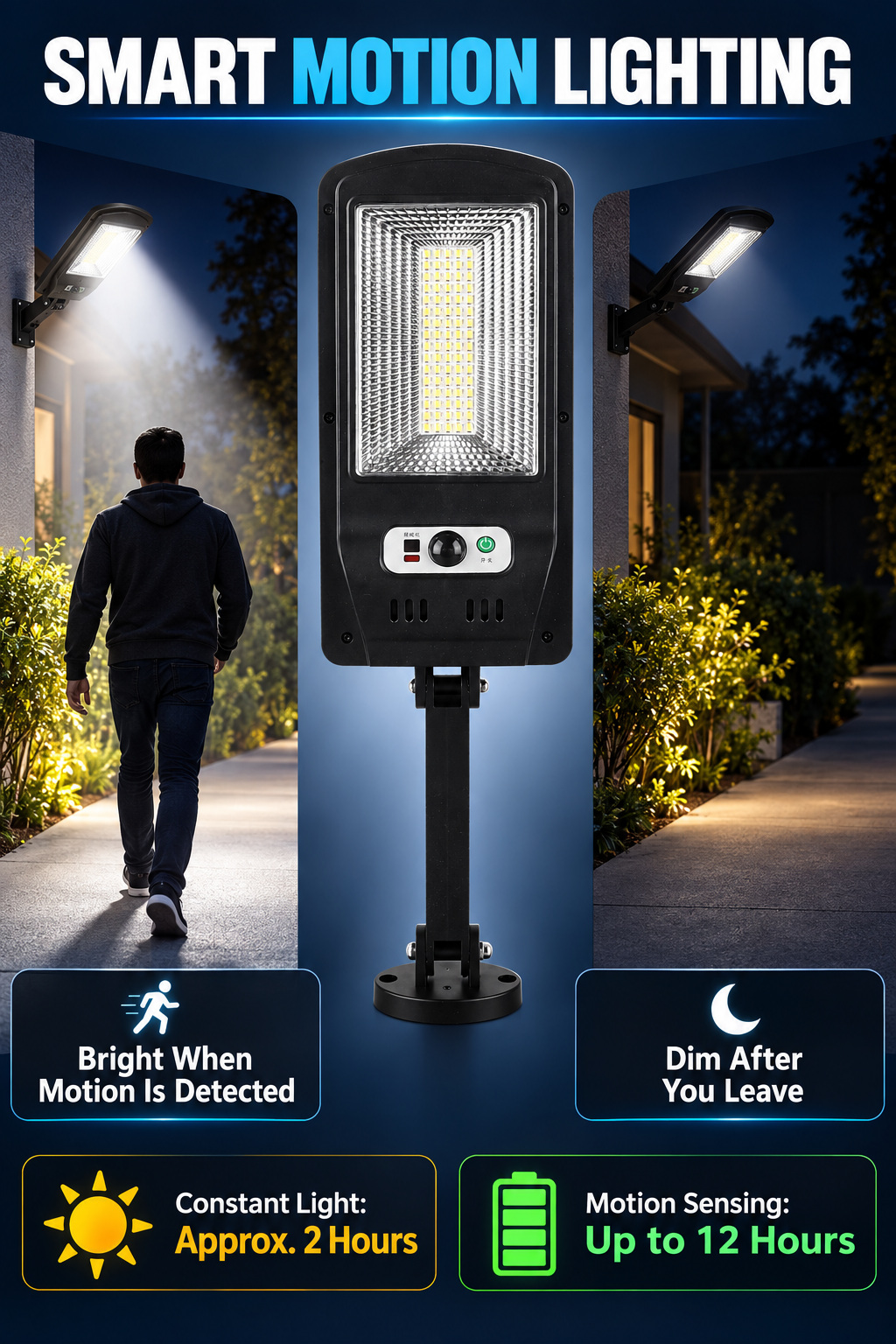 Solar Powered Rechargeable Motion Sensor Waterproof LED Work Light 20W 1500mAh For W755 1 Street photo 4