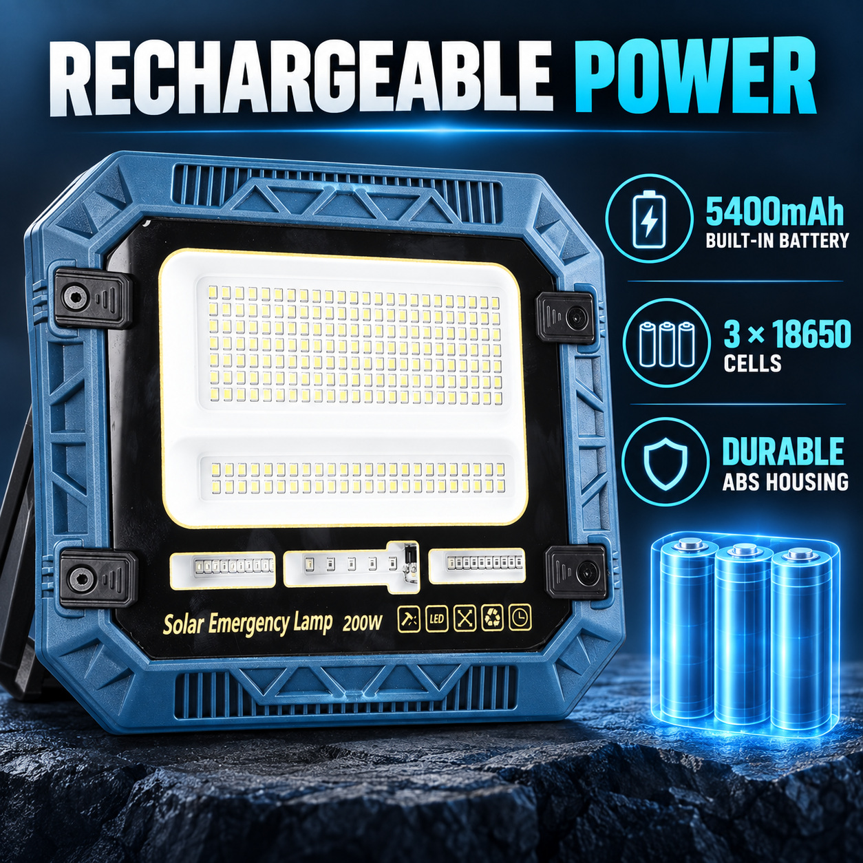 Solar Powered Rechargeable Battery Display 18650 W8114 2 SMD 2835 LED Flood Light 5400mAh 216 photo 6
