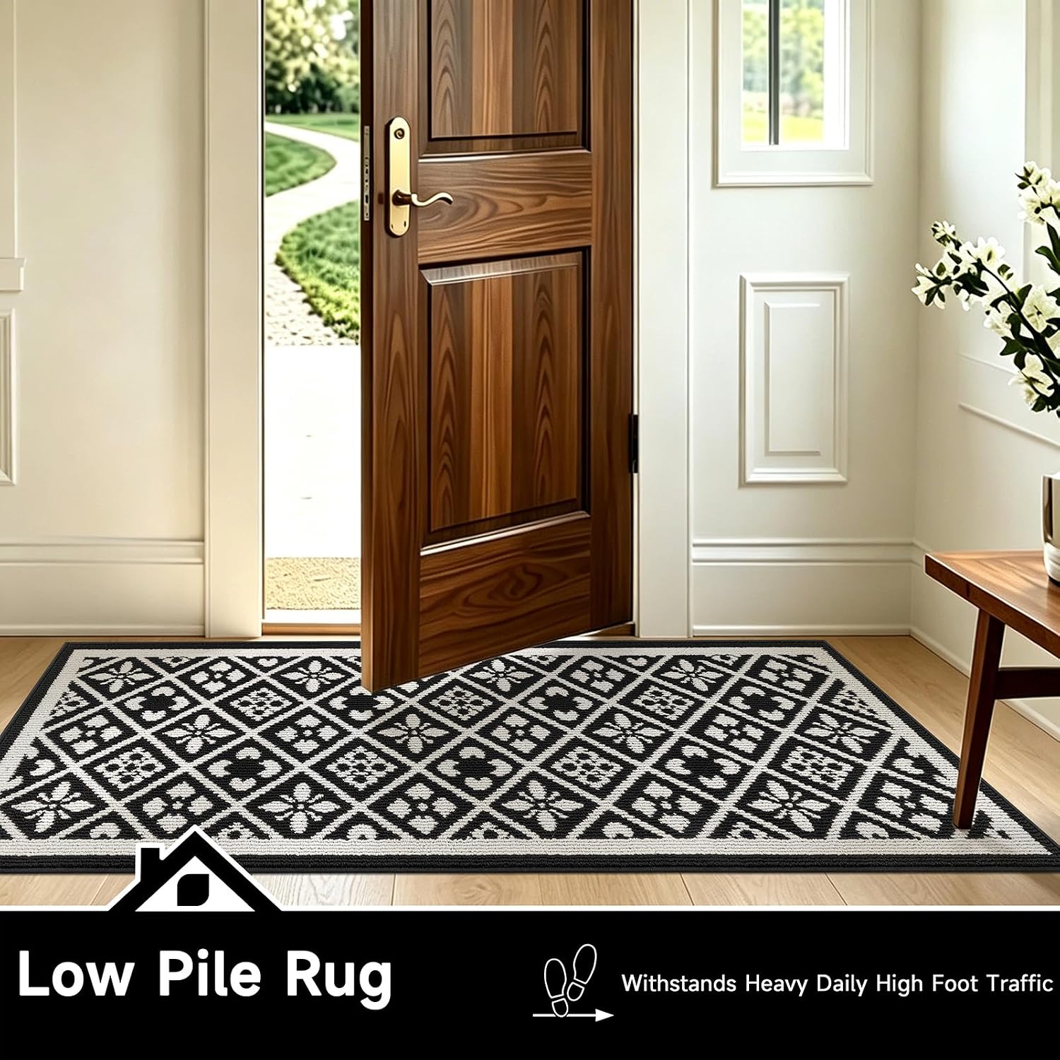 Black Laundry Room Runner Rug 2x6 Ft, Non Slip Washable Floor Mat With Rubber Backing For Kitchen, Hallway, Entryway And Garage photo 5