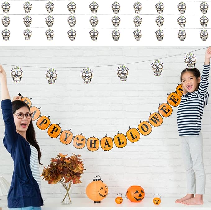 30 LED 15FT Halloween Skull String Lights Battery USB Powered With 2 Flashing Modes Indoor Outdoor Decor photo 4