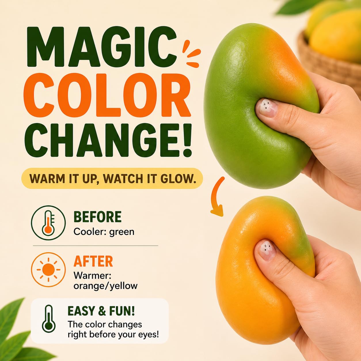 1pc Crunchy Mango Squishy ASMR Squeeze Stress Relief Fidget For Adults Crunchy ASMR Experience, Soft Flexible Texture, Satisfying Hand Squeeze For Relaxation, Office Desk Accessory And Adult Gift photo 6
