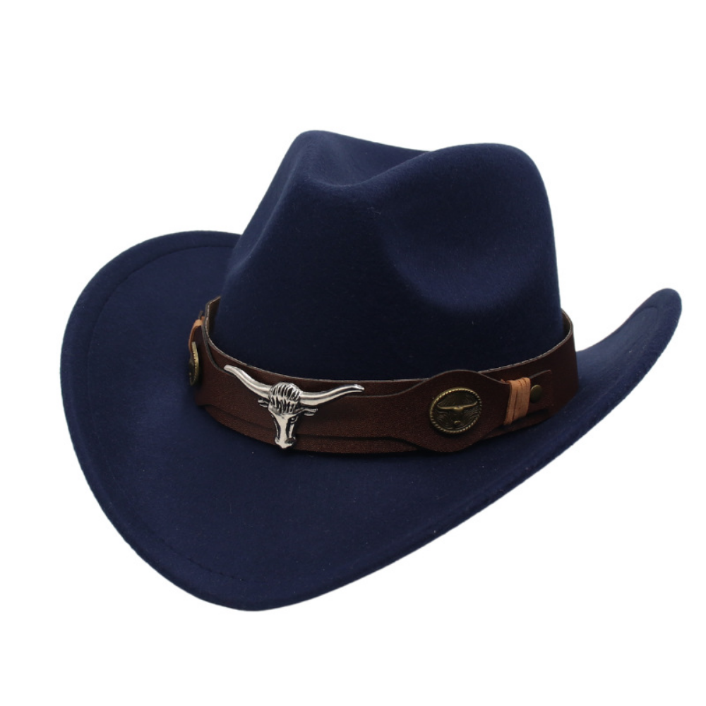 National Style Bull Head Decoration Western Cowboy Hat Retro Fashionable Belt Buckle Wide Brimmed Felt Hat For Outdoor Camping, Travel Photography, Outfit. Hat photo 5