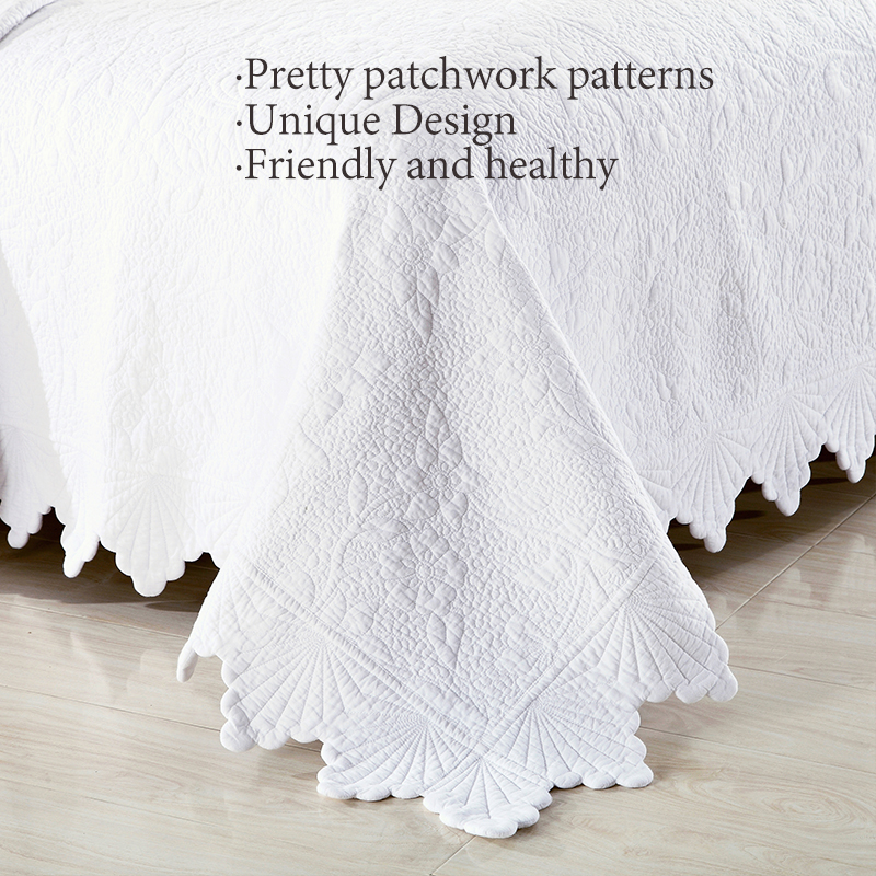 3-Piece  Rose Floral Embossed Quilted Bedspread Set  Cotton Filled Reversible Coverlet With Scalloped Ruffled Edges Wrinkle Release Pet Hair Resistant Anti-Static Fade Proof Machine Washable Soft photo 2