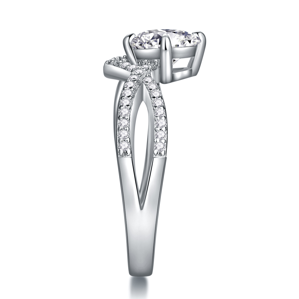 S925 Silver 3.3g Platinum Plated Moissanite Ring, 1ct 6.5mm D VVS1 Criss Cross Band, GRA Certified US 5-9 photo 7