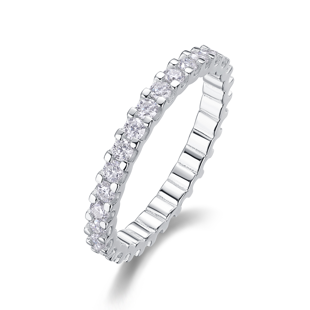 S925 Silver 1.7g Platinum Plated Moissanite Eternity Ring, 2.0mm 30pcs D VVS1 Pave Band, GRA Certified US 5-9 photo 1
