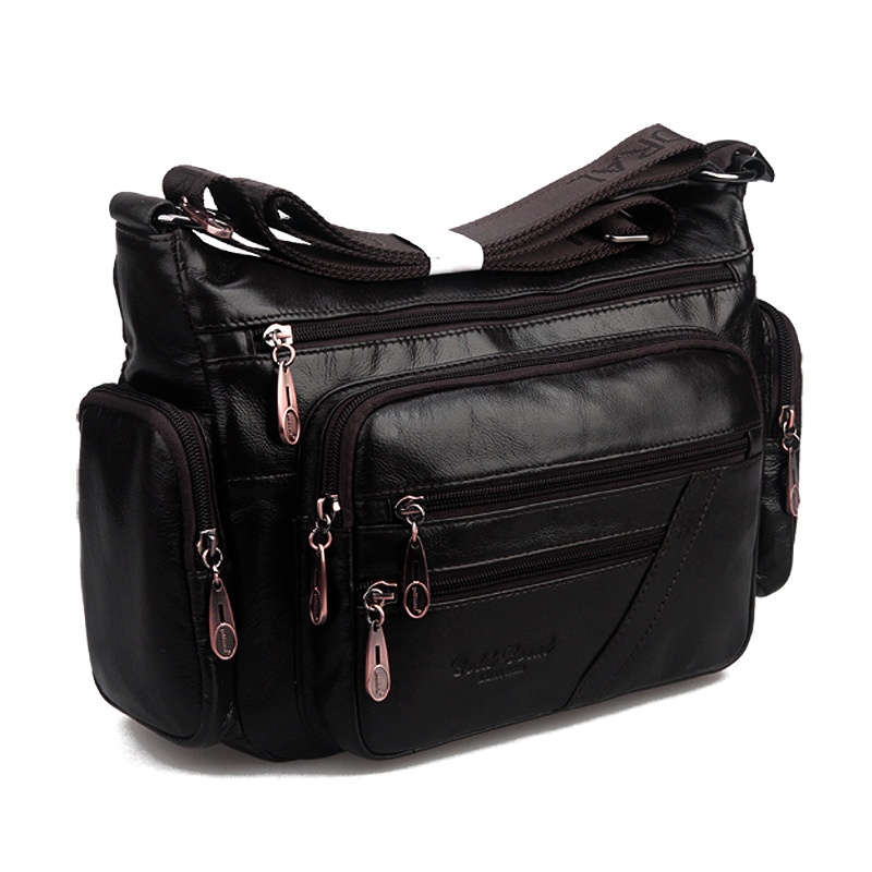 New Cowhide Single Shoulder Crossbody Bag For Middle-aged And Elderly Mothers, Layered Leather Crossbody Bag, Casual - Coffee Color photo 1