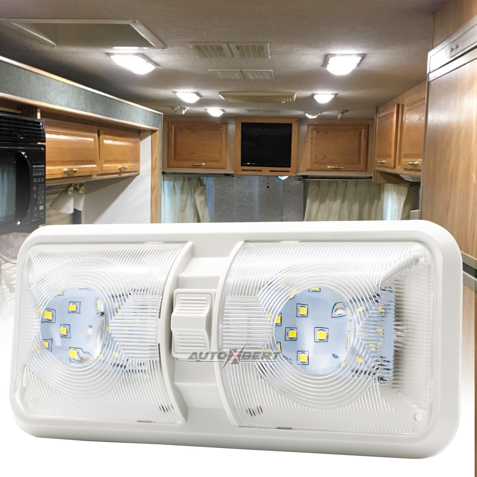 12V RV Interior LED Ceiling Light Boat Camper Caravan Trailer Double Dome Light photo 6