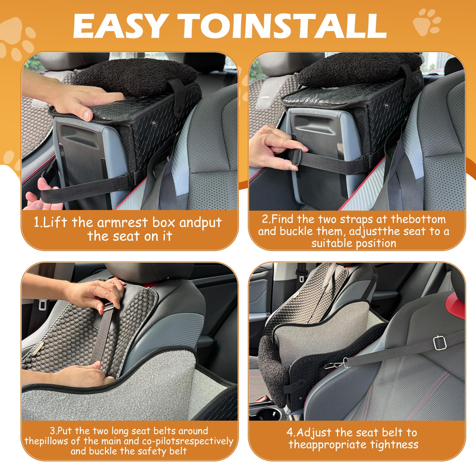 Center Console Dog Car Seat For Small Dogs, Dog Booster Seat To 15lbs Portable Puppy Car Seat With Adjustable Straps, Storage Pocket, Anti-Collapse, Washable Reversible Seat Cushion Black photo 3