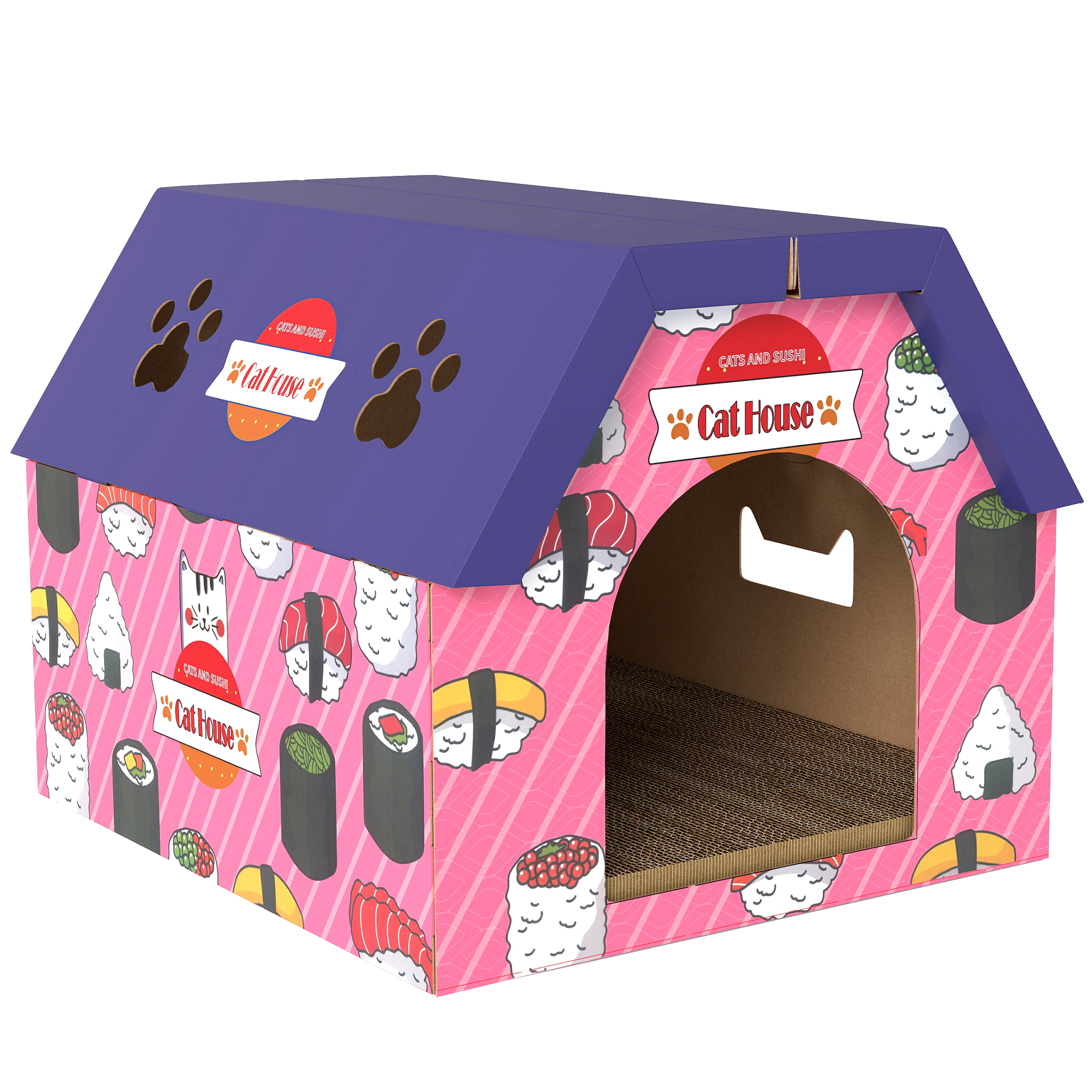 Cat Scratching Board, 2-in-1 Cardboard Cat House And Hideaway For Indoor Cats, Pink photo 7