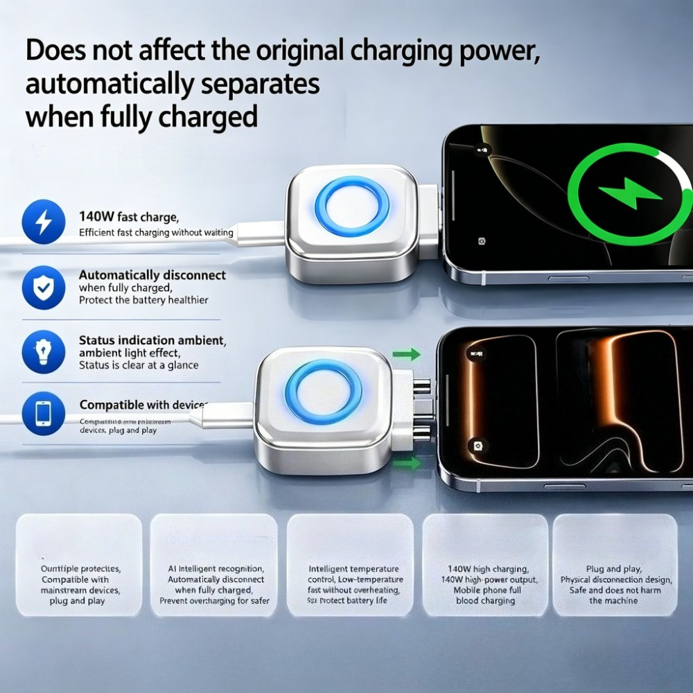 USB-C Auto Full-Charge Separator Smart Auto-Disconnect Charger Stopper 140W Overcharge Protection For Phone Android Safe Night Charging photo 7