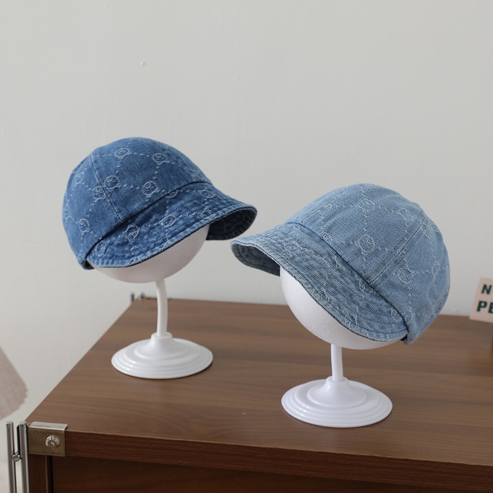 Retro Washed Denim Children's Baseball Cap With Full Pattern Of Little Bear Diamond Jacquard Soft Brim Fisherman Hat photo 5