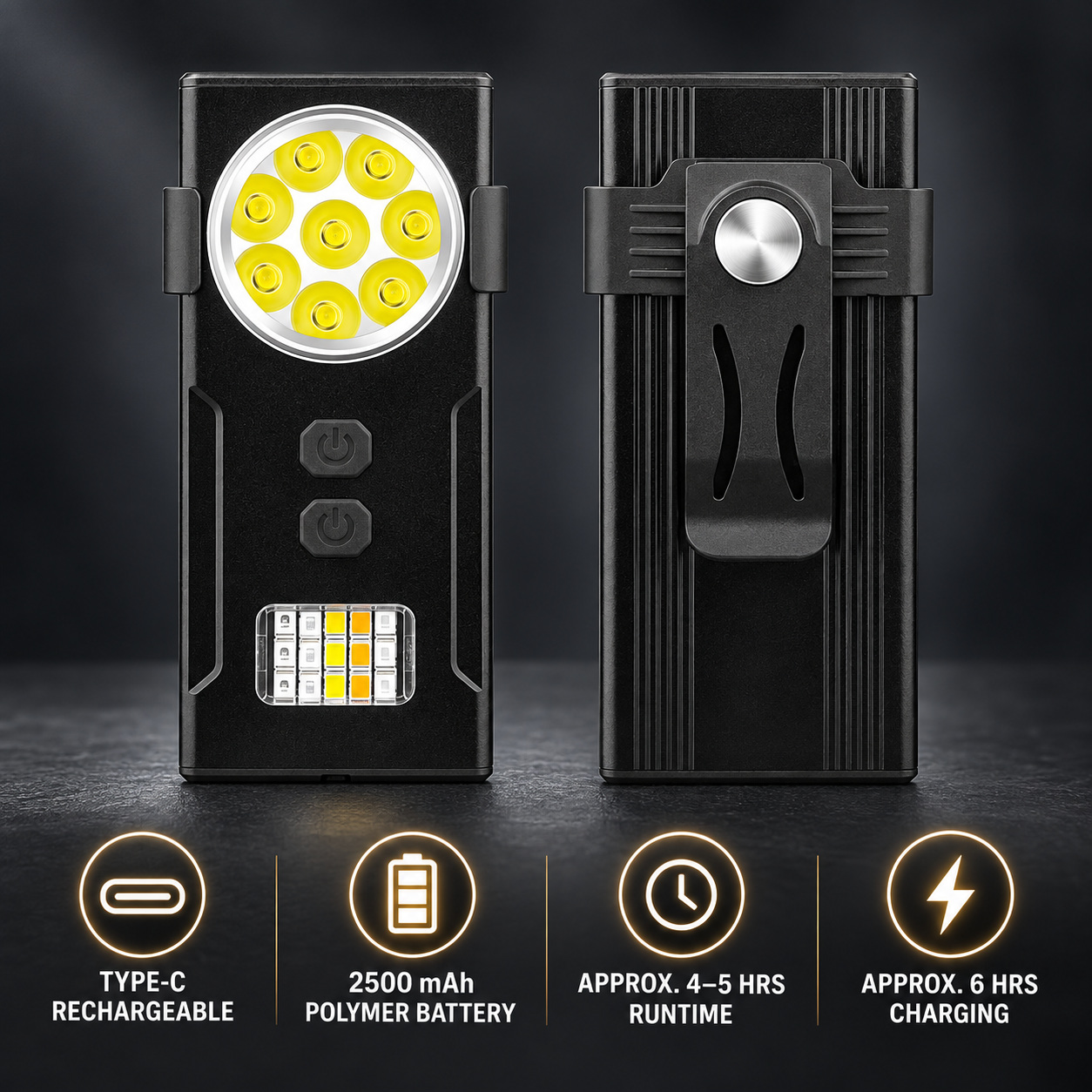 Rechargeable Magnetic Type C LED Work Light Base D85 2000LM Red Blue Warning Camping Lantern photo 2