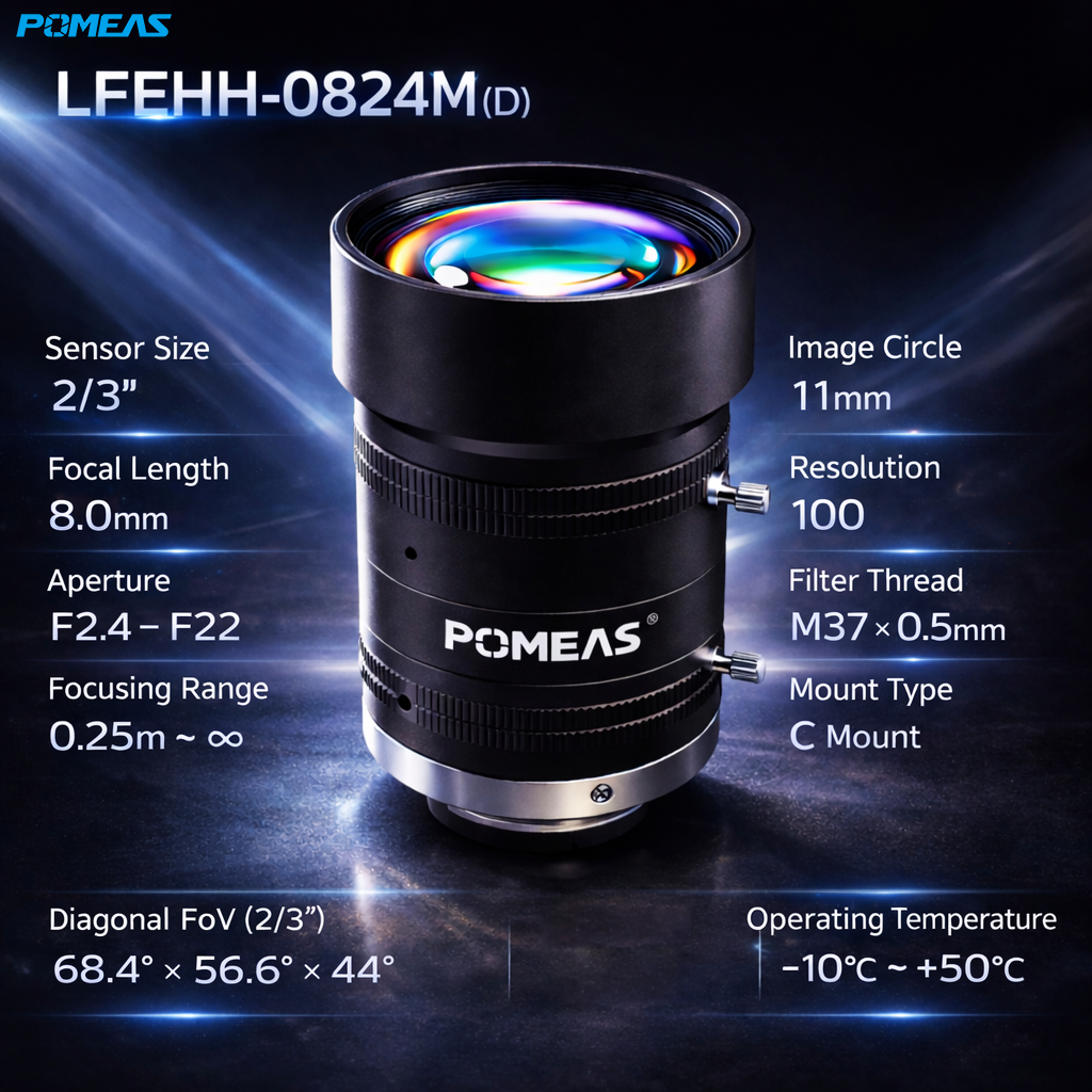 LFEHH-0824M 8mm F2.4 10MP Fixed Focal Length Machine Vision Lens For 2    3 Inch Industrial Cameras photo 2