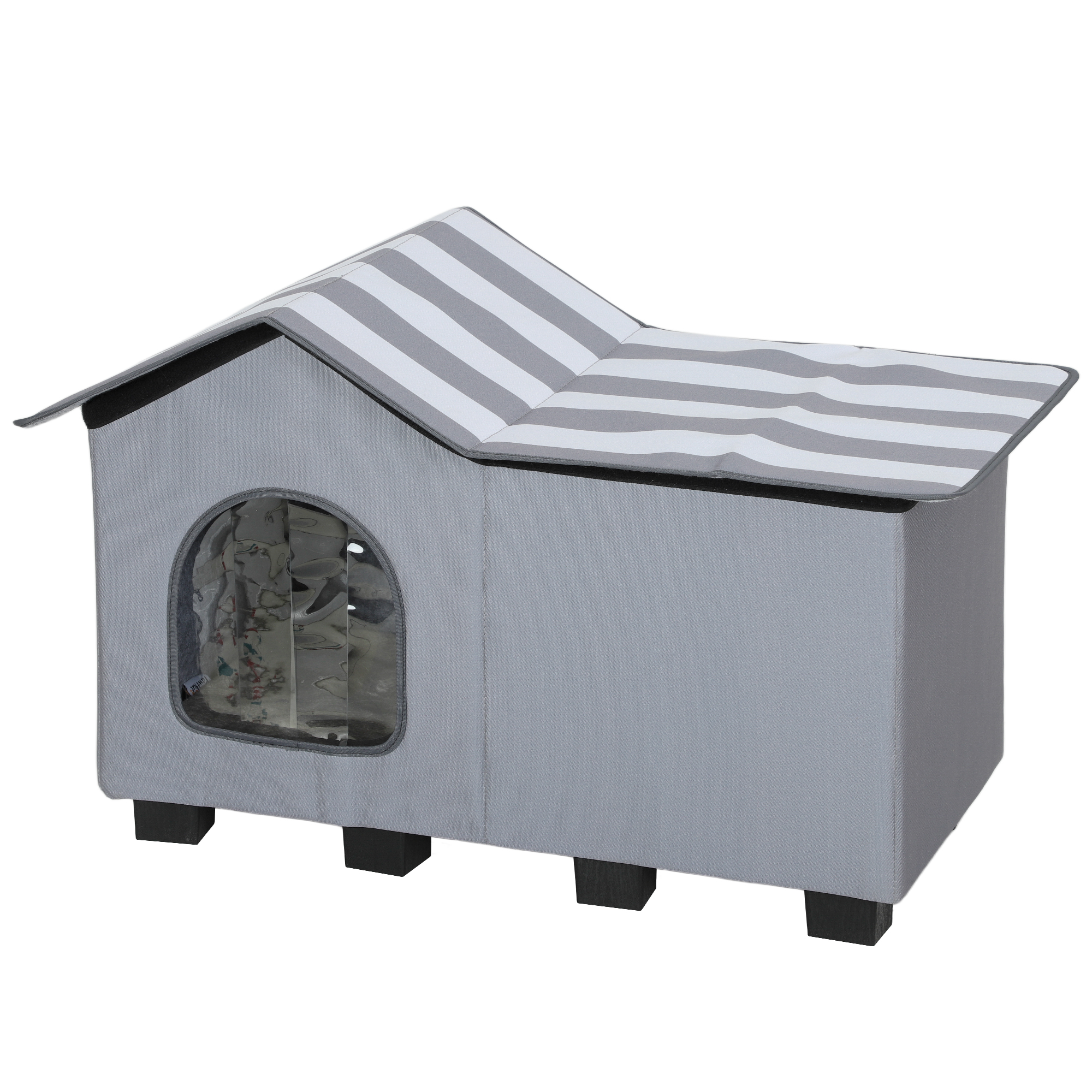 Outdoor Cat House, Weather Resistant Feral Cat Cave With Elevated Base And Cushion For Winter, Grey photo 2