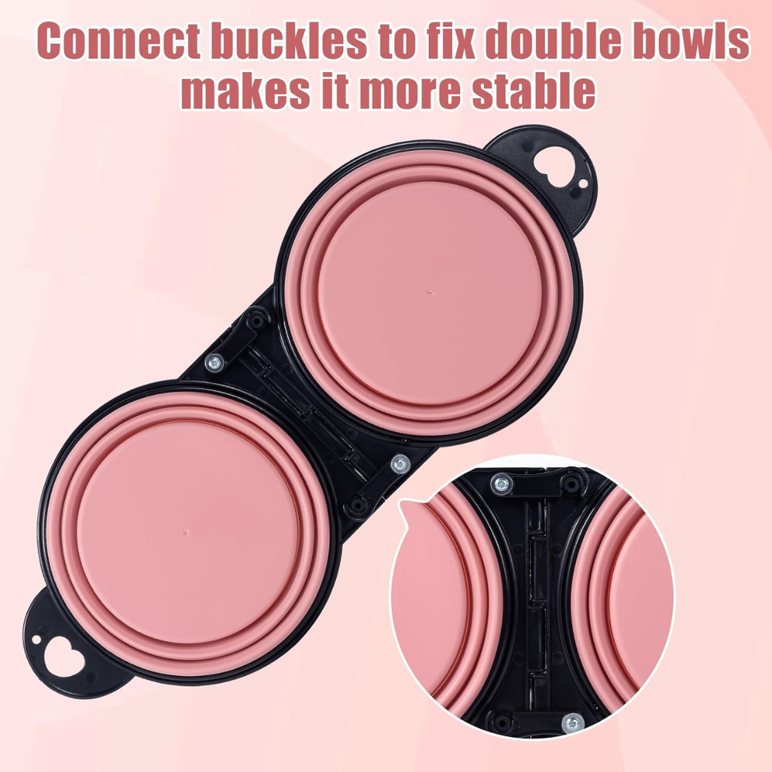 Collapsible Dog Dual Bowls Reinforced Rim 180 Degrees Flip Over Foldable Double Bowl With Lock Clips More Stable Dog Travel Bowls Pet Food Water Feeder photo 3