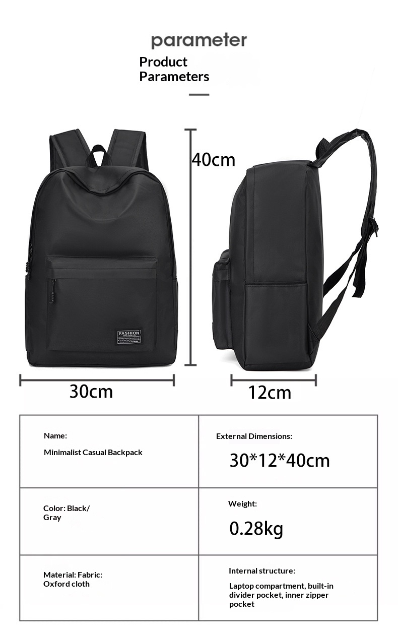 Business Double Shoulder Bag Fashion Casual Large Capacity Travel Backpack Computer Bag Versatile Lightweight College Student Backpack - Black  No USB photo 2