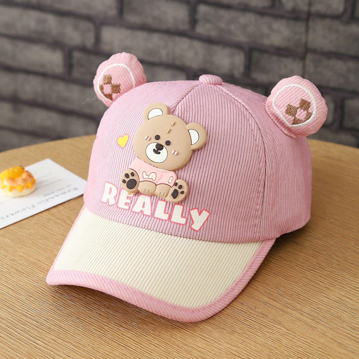 New Children's REALLY Little Bear Corduroy Multi-color Cute Ear Baseball Cap With Adjustable Strap For Daily Outings photo 5