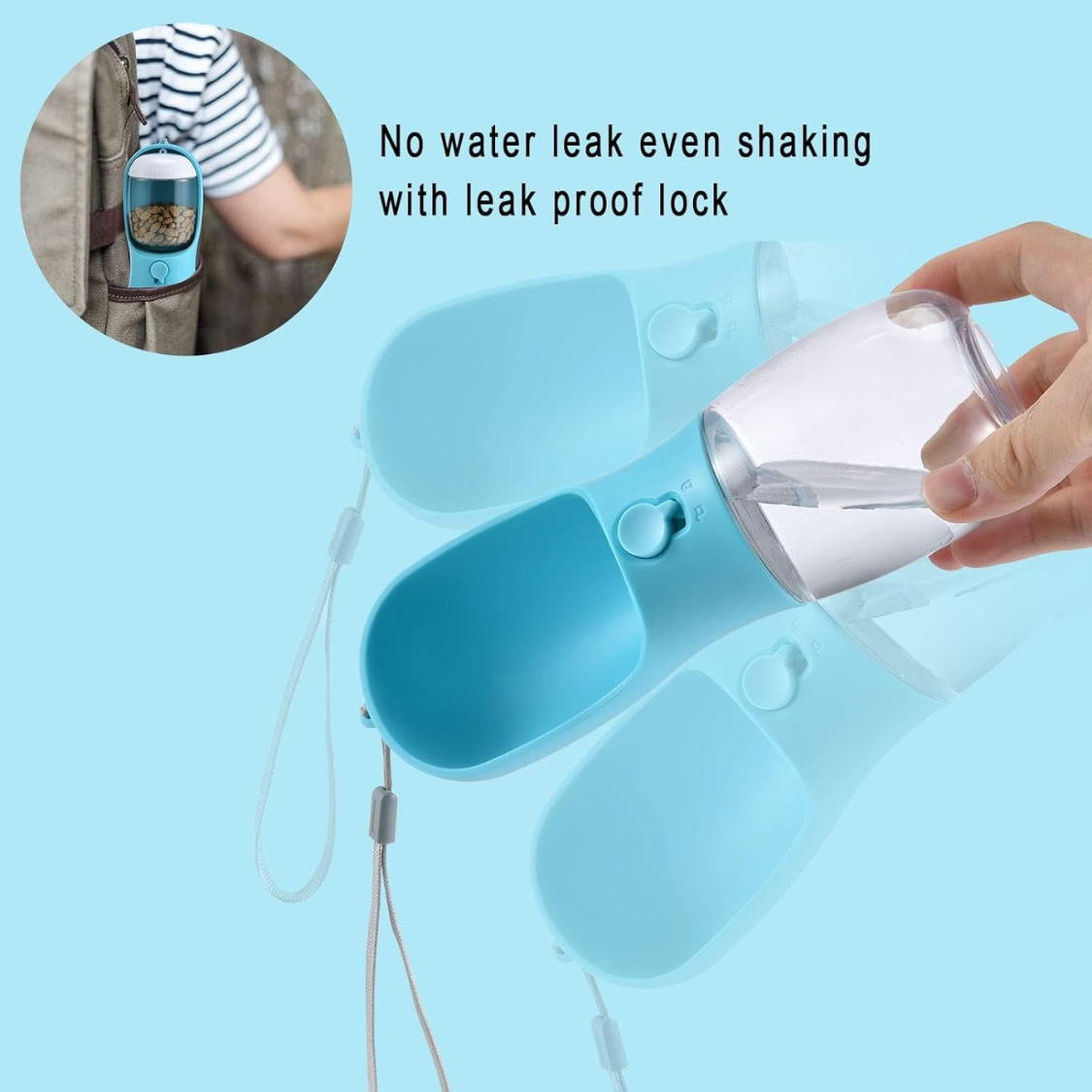Portable Dog Water Bottle With Food Container & Filter, Travel Drinking Bottle For Pets photo 5