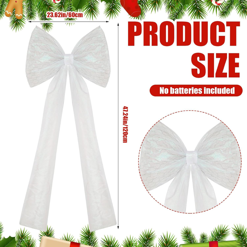 Giant White Mesh LED Christmas Tree Topper Bow, Large Holiday Tree Decoration photo 2