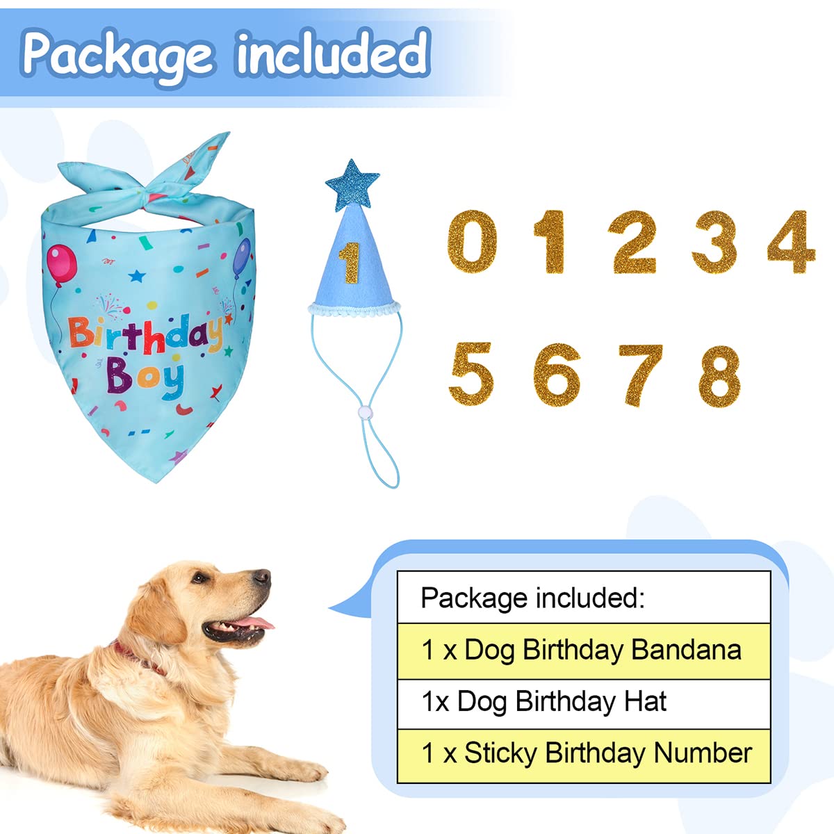 Dog Birthday Party Supplies,Dog Birthday Bandana,Dog Birthday Hat  Dog Birthday Decorations,Dog Boy Girl Birthday Party Hat With Numbers For Large Medium Small Dogs Pet,Soft,Breathable photo 2