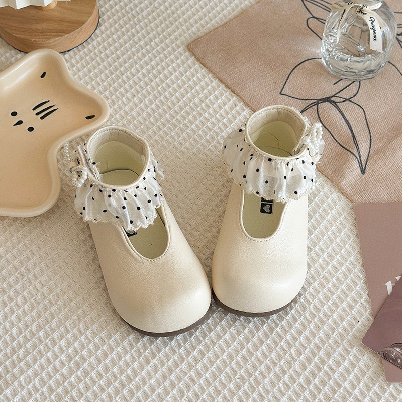 2026 Spring New Kids Princess Shoes, Lace Ruffle Pearl Decor Flats, Elegant Fashion Casual Single Shoes For Baby Girls photo 3