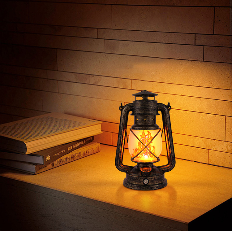 LED Rechargeable Table Lamp, Retro Flame Table Lamp For Outdoor Camping And Bars, Portable Hanging Retro Hurricane Lantern For Tents photo 2