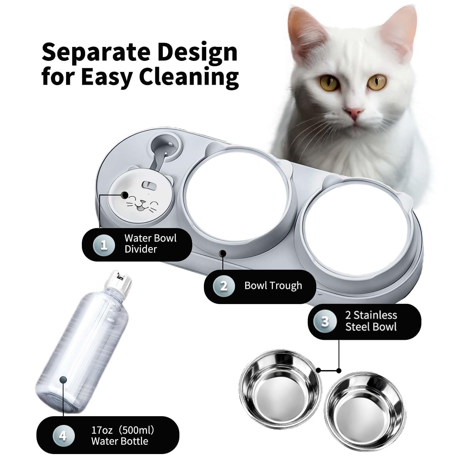 3 In 1 Cat Bowl, Cat Food And Water Bowl Set With Water Dispenser And Stainless Steel Bowls, Pet Raised Three Bowls For Indoor Cats, Small Or Medium Sized Dogs photo 4