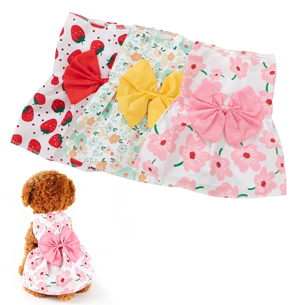 3 Pack Pet Dog Dress, Dog Dresses For Small Girl, Floral Sleeveless Summer Clothes For Small Pet Dogs Cats, Girl Dog Clothes photo 1