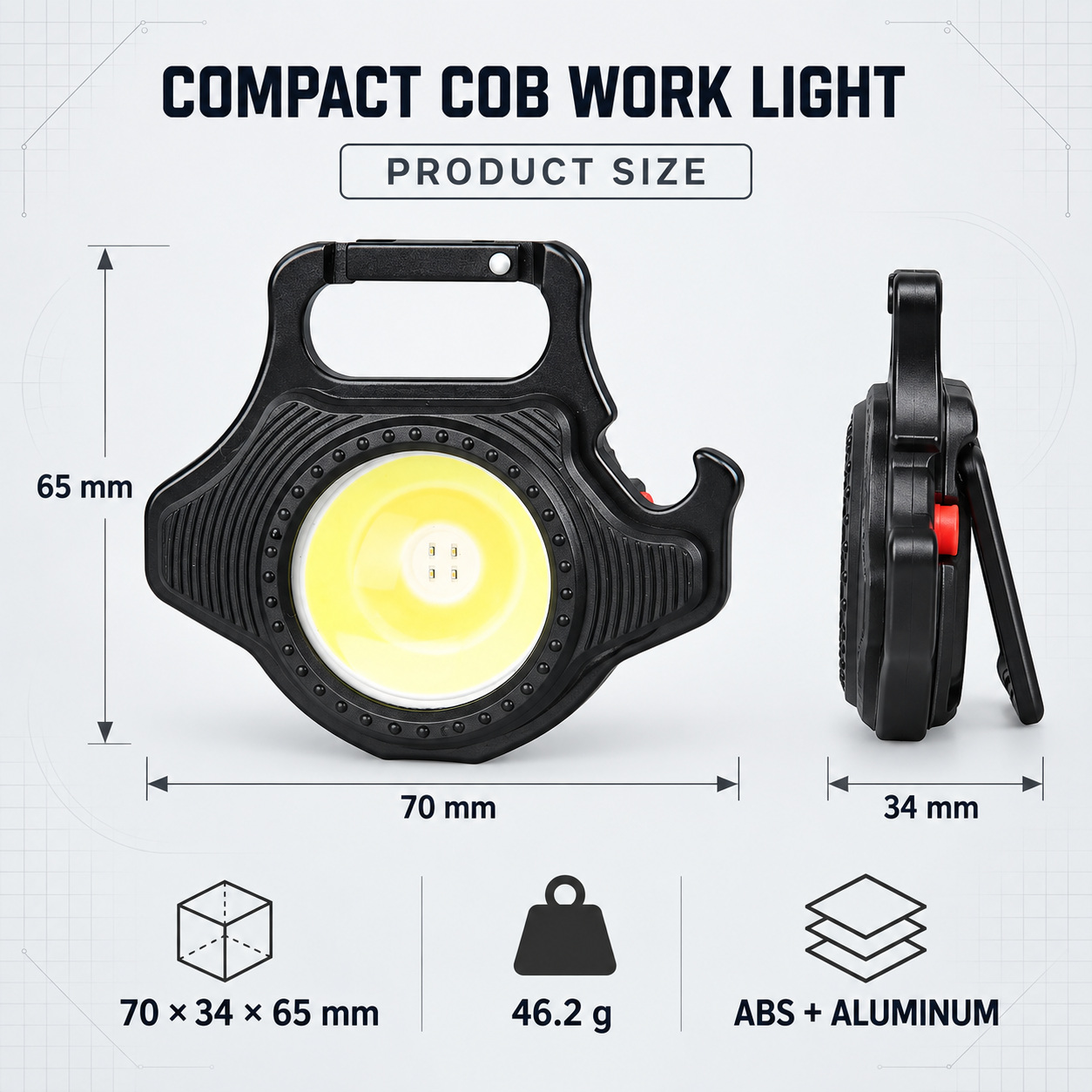 Rechargeable Magnetic Battery Display Type C LED Work Light Hanging Hook W5133 620LM Flashlight COB photo 7