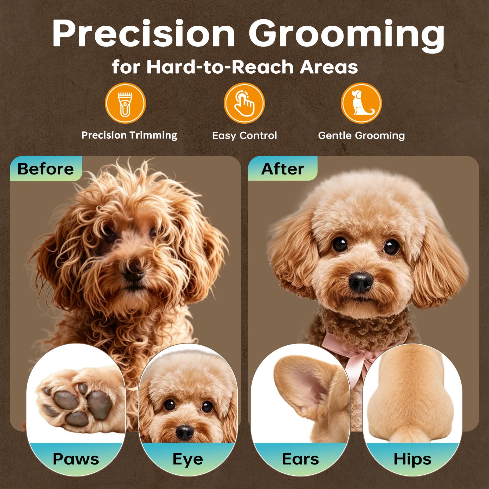 Upgrade Dog Paw Trimmer, Cordless Pet Clippers For Dogs Cats With LED Light Low Noise, Dual-Speed, IP68 Waterproof, 0.7inch Safe Blade Dog Grooming Clippers For Paws, Ears, Face, Rump, USB-C Rechagebl photo 3