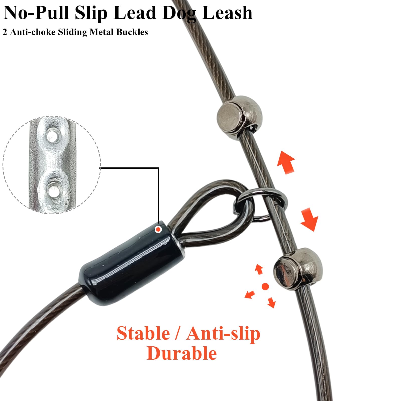 5FT Cable Slip Lead Dog Leash Chewproof Steel Wire Dog Lead Up To 125 Lbs 5mm Thick Rope For Medium Large Dog Training Walking With Soft Handle photo 6