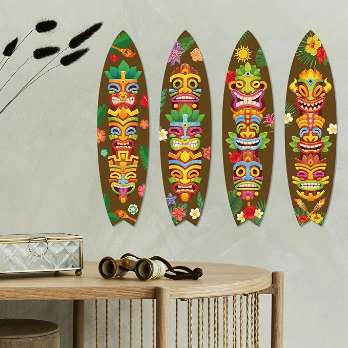 4-Piece Wooden Surfboard Wall Decor Tropical Beach Hanging Signs For Hawaiian Luau Home And Party Decoration photo 6