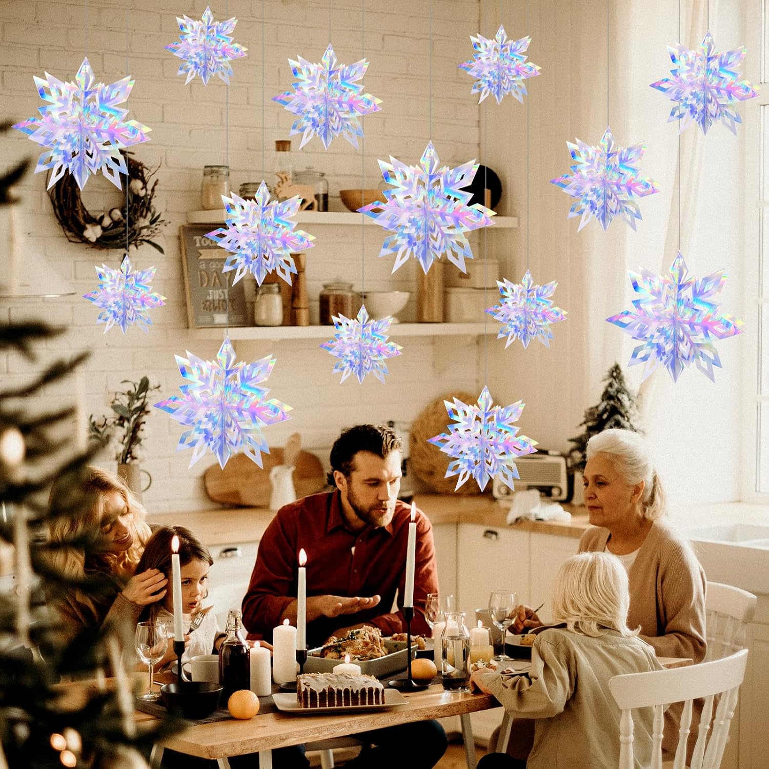 Christmas Hanging Snowflake Decorations 18 Units, 3D Holographic Snowflakes For Winter Wonderland, Birthday, New Year And Party Decor photo 4