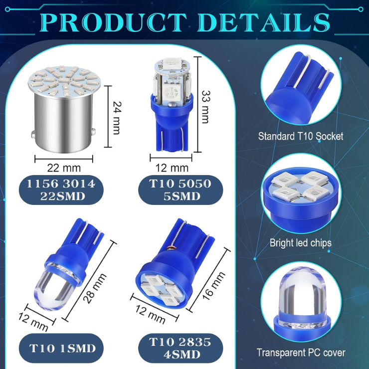 Frienda 70 Pieces LED Car Bulb Kit Interior Light, License Plate Light, Blue photo 4