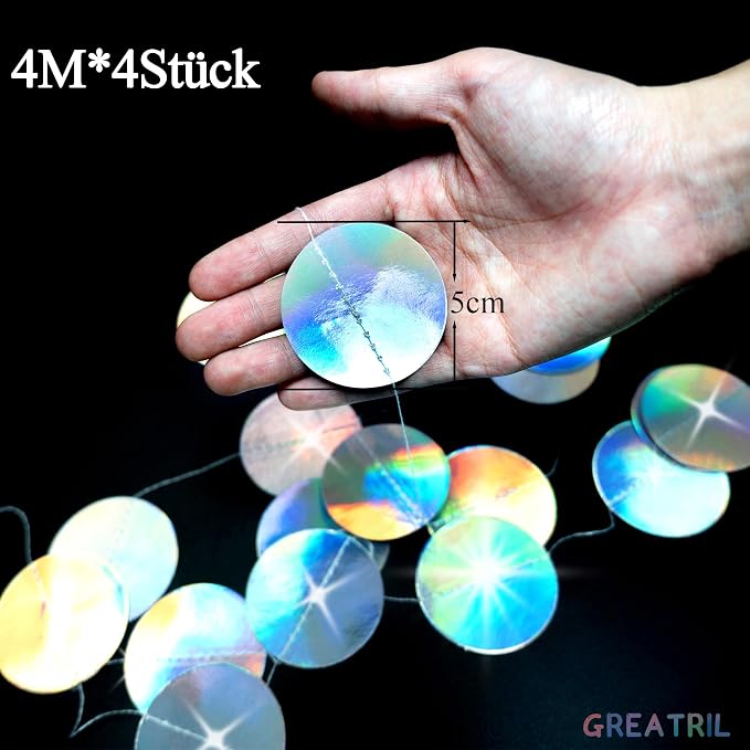 4-String 52FT Iridescent Circle Hanging Garland Paper Dot Streamers For Birthday, Baby Shower And Party Decor photo 2