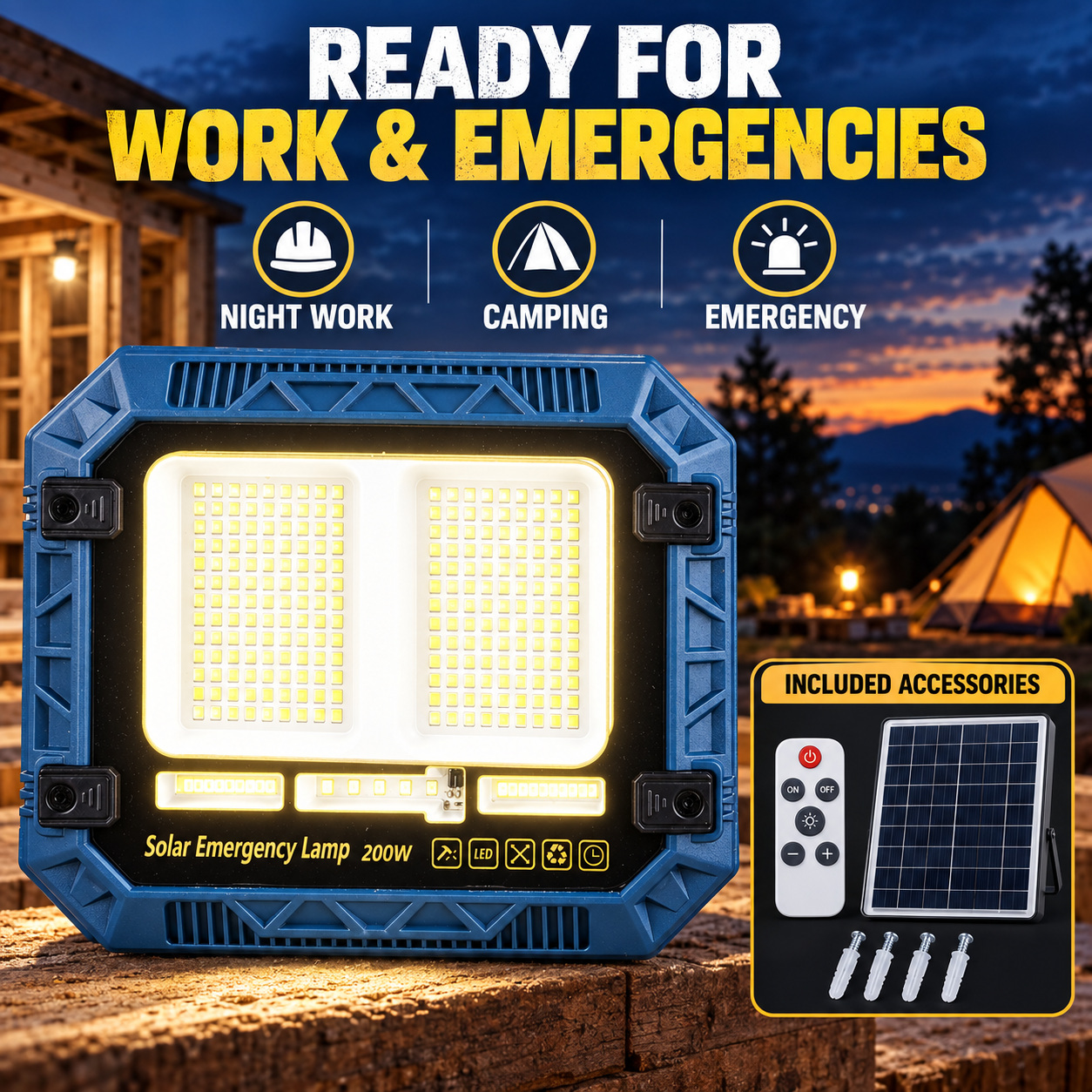 Solar Powered Rechargeable Battery Display 18650 W8113 2 LED Flood Light Red Blue Warning SMD photo 3