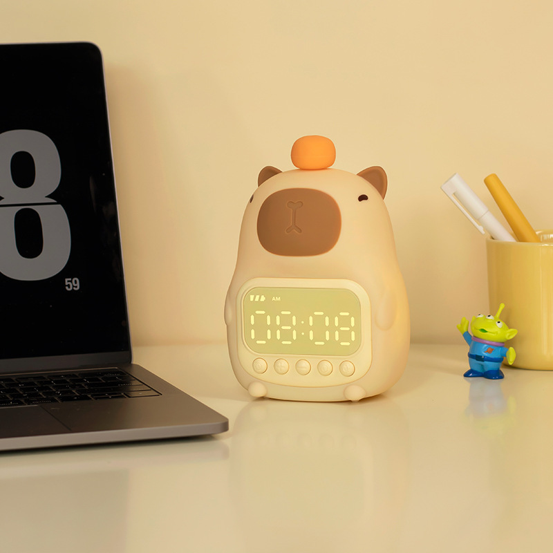 Popular Capybara Silicone Alarm Clock Night Light, Rechargeable Dimmable Tap Control LED Lamp photo 2