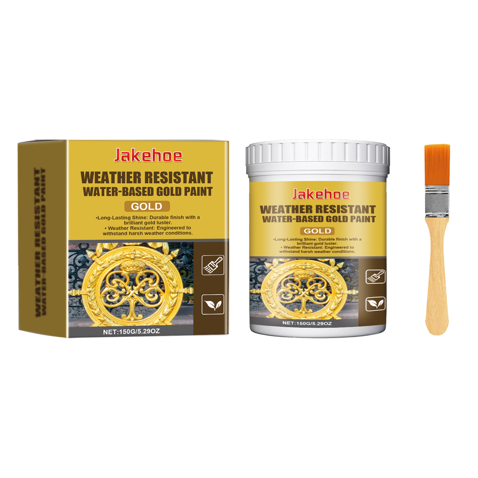Weatherproof Waterproof Gold Paint 150g Bottle-1 Brush-box photo 6