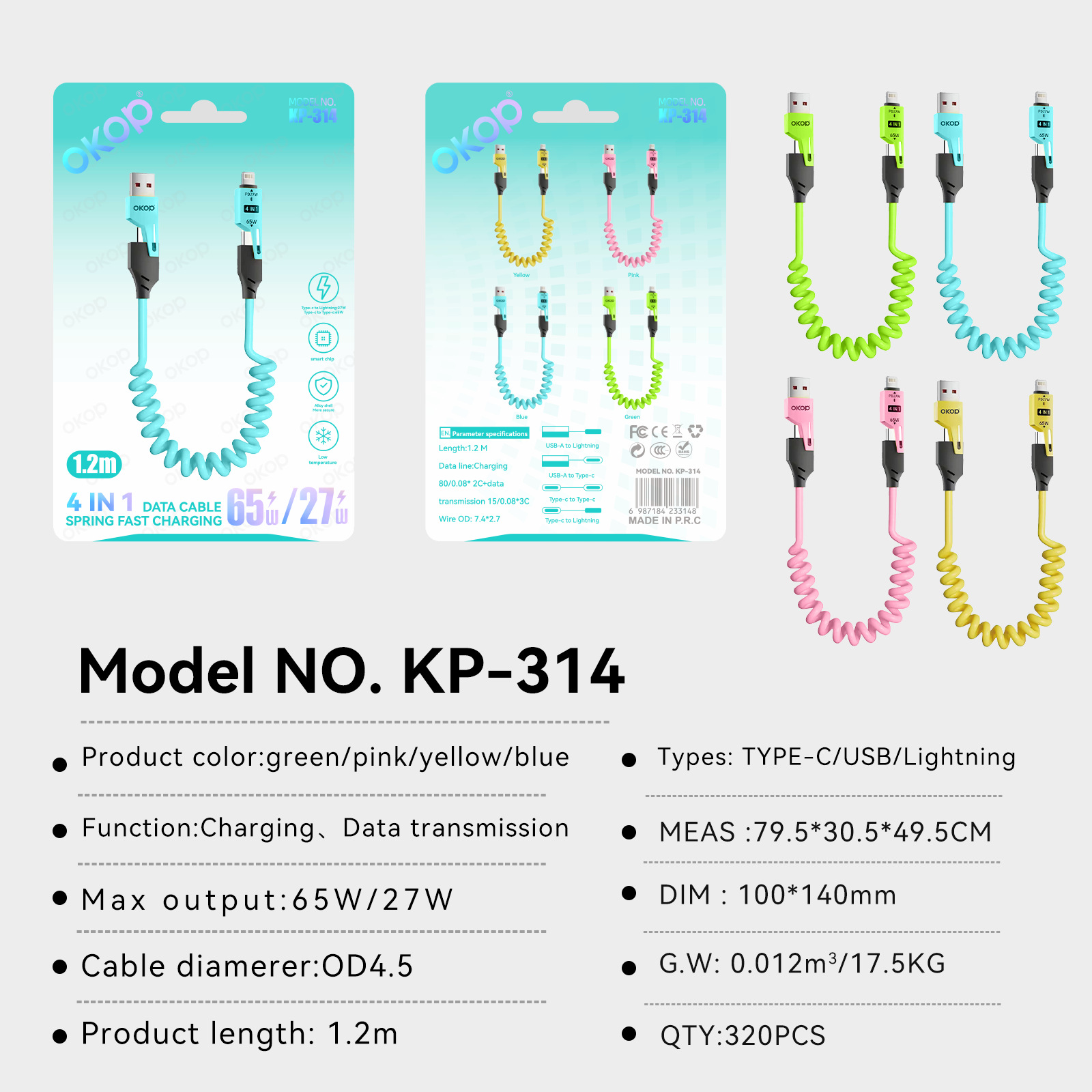 KP-314 3-in-1 4-in-1 65W Retractable Charging Cable Fast Charging For Appl Huawe Cross-Border Product photo 7